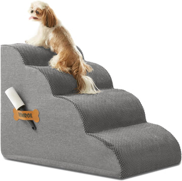 Romrol 4-Tier Dog Stairs: Non-Slip, Waterproof Fabric Cover, Ramp for Pets with Joint Issues, Grey