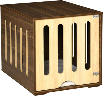 Pawhut Furniture Style Brown Indoor Dog Crate End Table with Removable Door, Foam Cushion, and Safety Lock