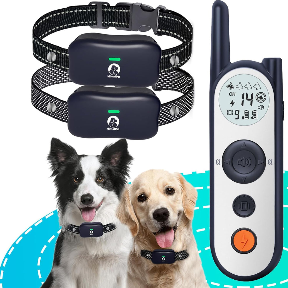 Wireless Dog Fence for 2 Dogs – 3500ft Range Electric Fence with Rechargeable Dog Shock Collar, 3 Training Modes, Flash Light, Waterproof