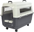 Sportpet Rolling Plastic Travel Dog Crate - Medium Gray Kennel with Wire Door, Portable & Durable, Perfect for Safe Pet Travel