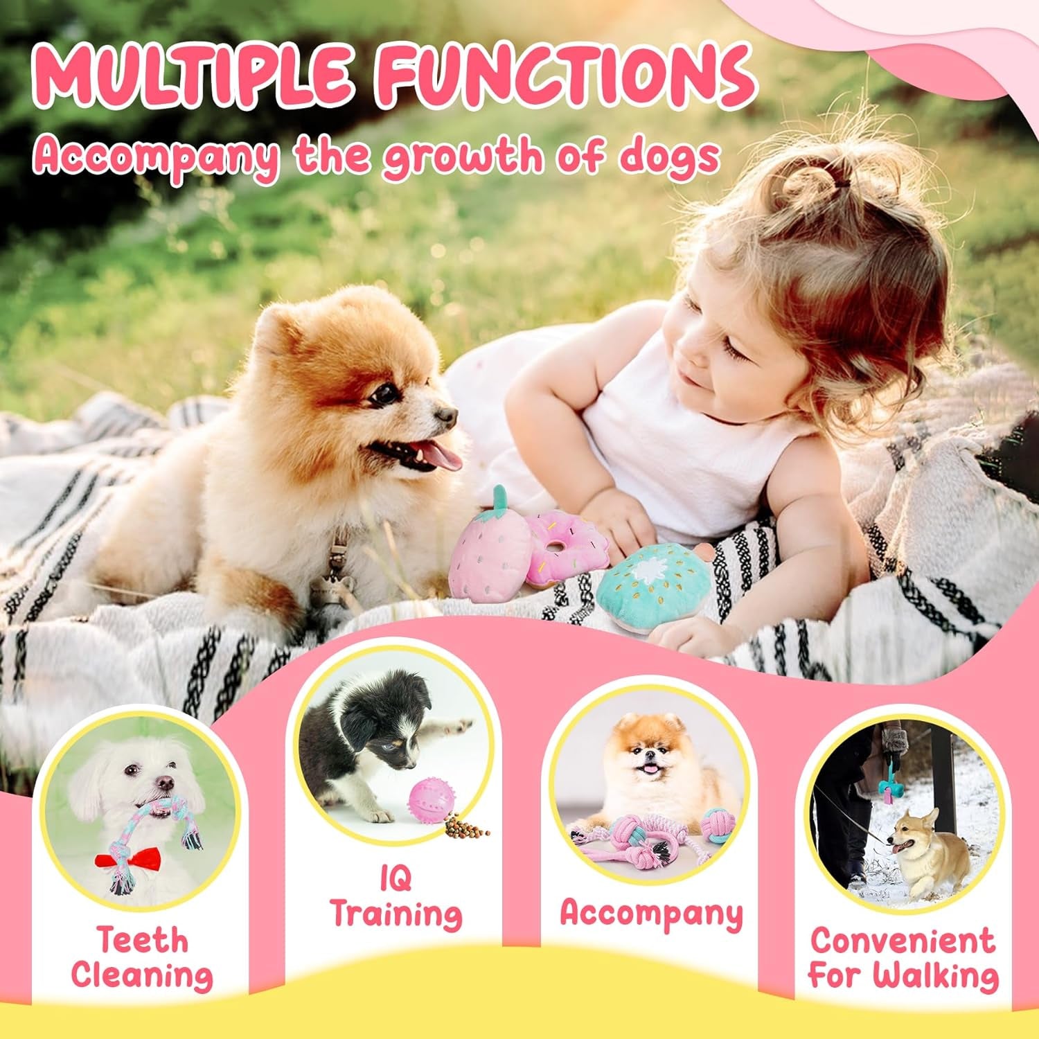 Pink Puppy Toys for Boredom - 23 Pack Puppy Chew Toys for Teething, Interactive Dog Toys for Puppies, Cute Small Dog Toys with Treat Ball, Squeaky Dog Chew Toys and Ropes