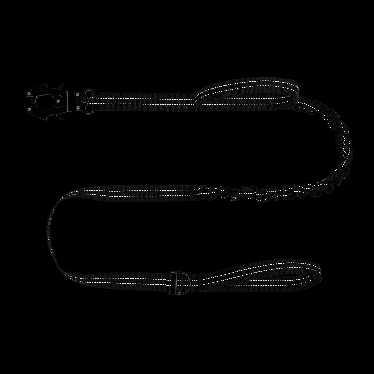 ICEFANG Tactical Dog Leash,K9 Training Walking Bungee Lead with 2 Control Handle,Heavy Duty Quick Release Metal Clasp,Hands Free D-Ring for Medium Large Dogs (4Ft,Reflective Black)