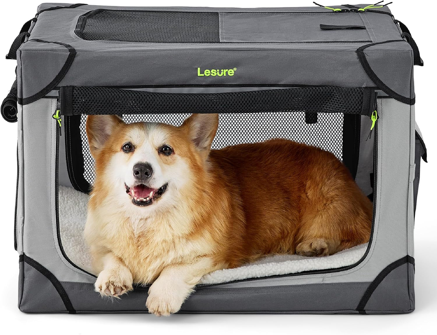 Lesure Soft Collapsible Dog Crate – 4-Door Portable Foldable Travel Kennel with Durable Mesh for Large Dogs, Indoor & Outdoor Use