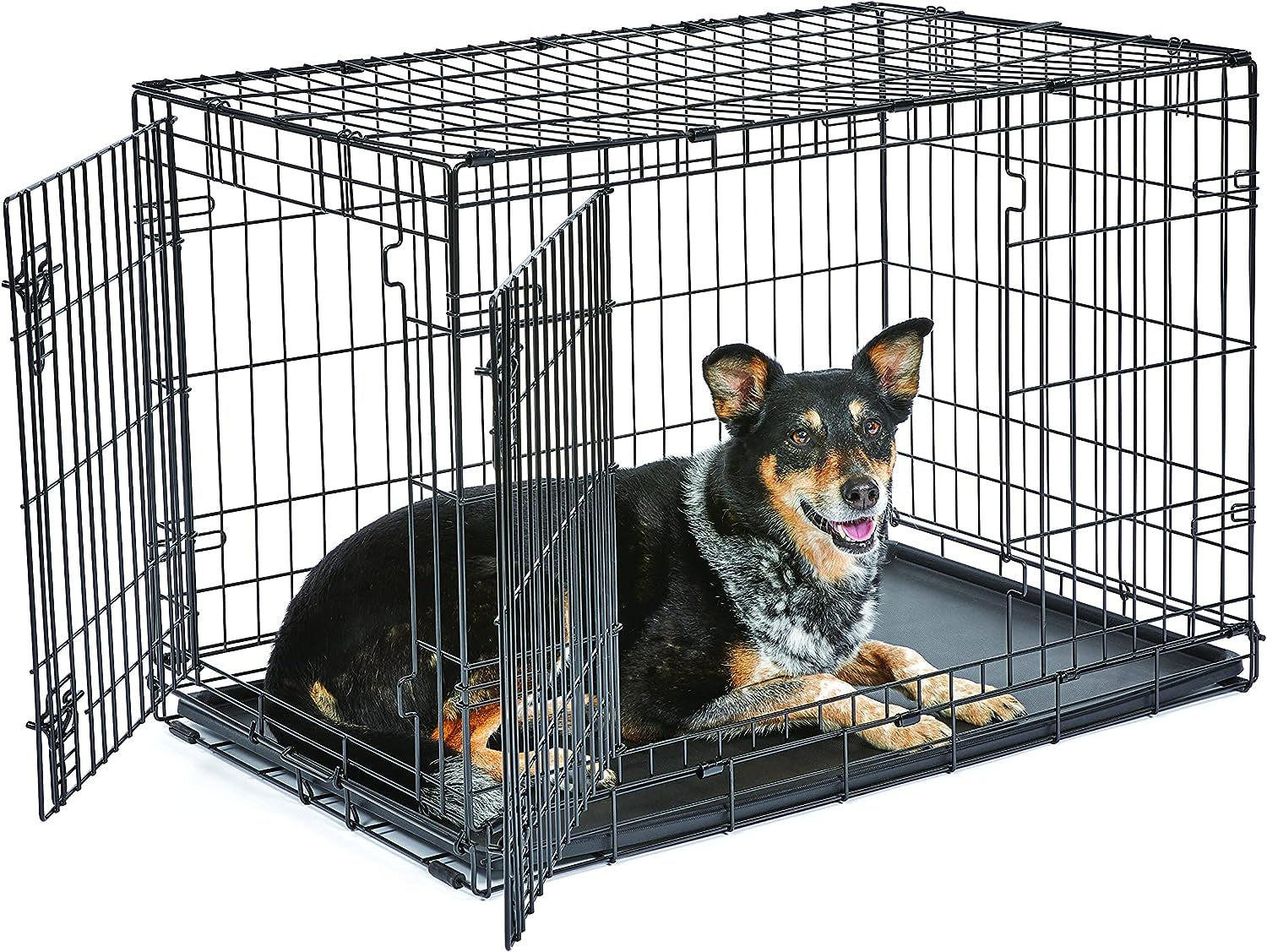 Double Door Enhanced Dog Crate – Metal Dog Kennel with Leak-Proof Pan, Floor Protecting Feet, Various Sizes