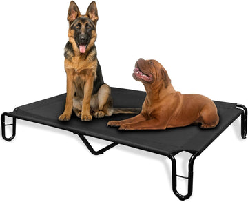 Cooling Outdoor Elevated Dog Bed: Raised Cot for Large Dogs up to 85 Lbs, Waterproof, Black