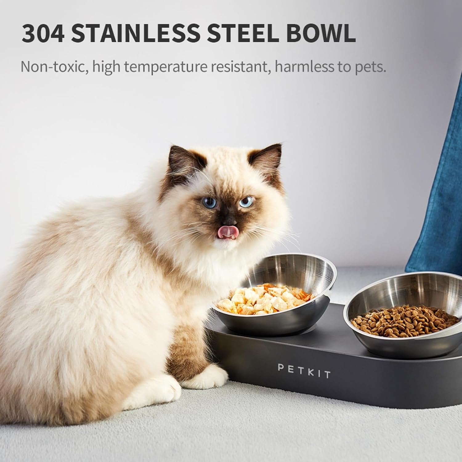 PETKIT Elevated Stainless Steel Pet Bowl: Non-Slip, Tilted, No-Spill Design, for Food & Water