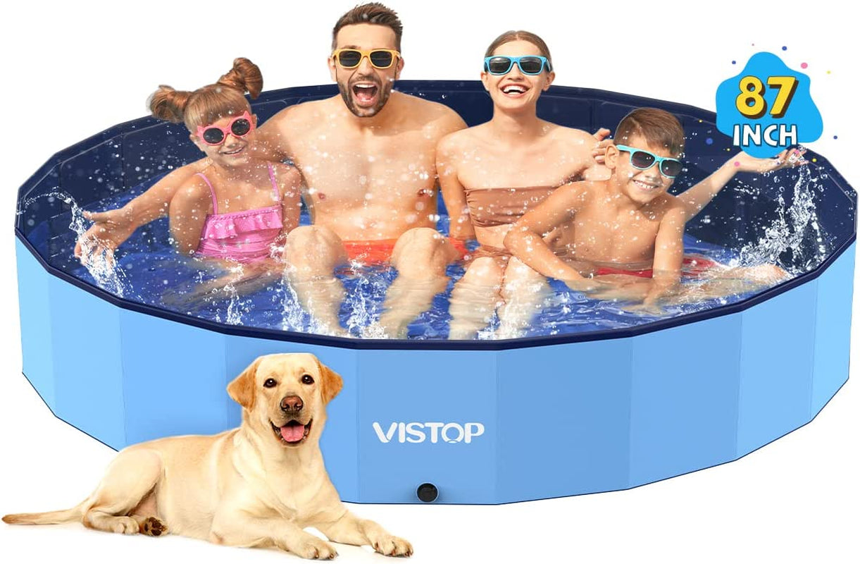 VISTOP XXL Foldable Dog Pool: Hard Plastic, Portable, 67"D x 11.8"H, Blue