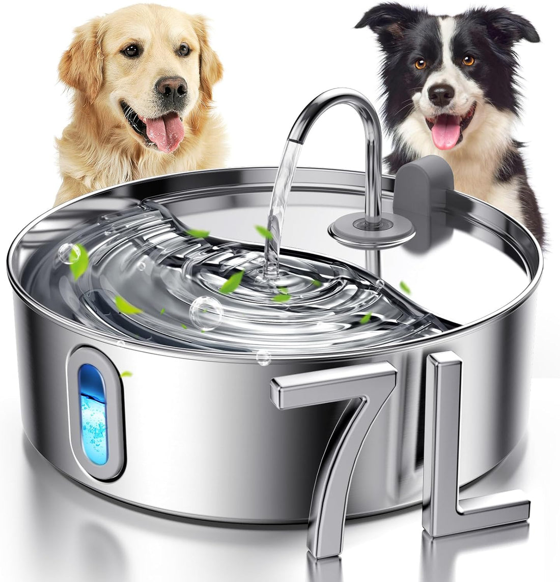 Large Stainless Steel Dog Water Fountain: 7L Capacity, Ultra-Quiet, Multi-Filtration, Level Window