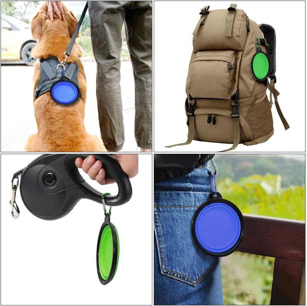 2-Pack Collapsible Dog Bowls with Carabiners: Small, Portable, Blue+Green for Travel