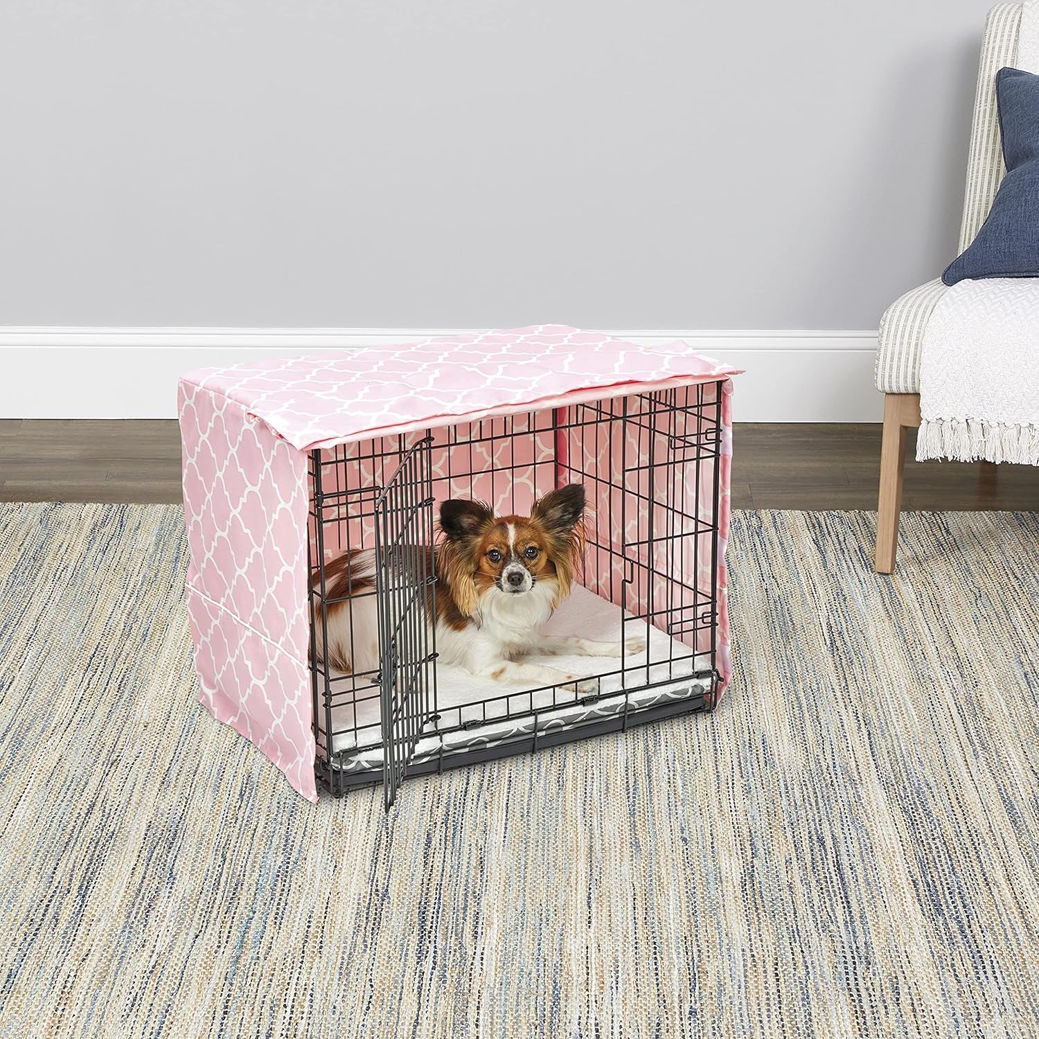 Stylish 24" Pink Dog Crate Cover with Teflon Protector – Fits Midwest Crates, Durable Designer Pattern, Easy to Clean for Cozy & Protected Dog Space