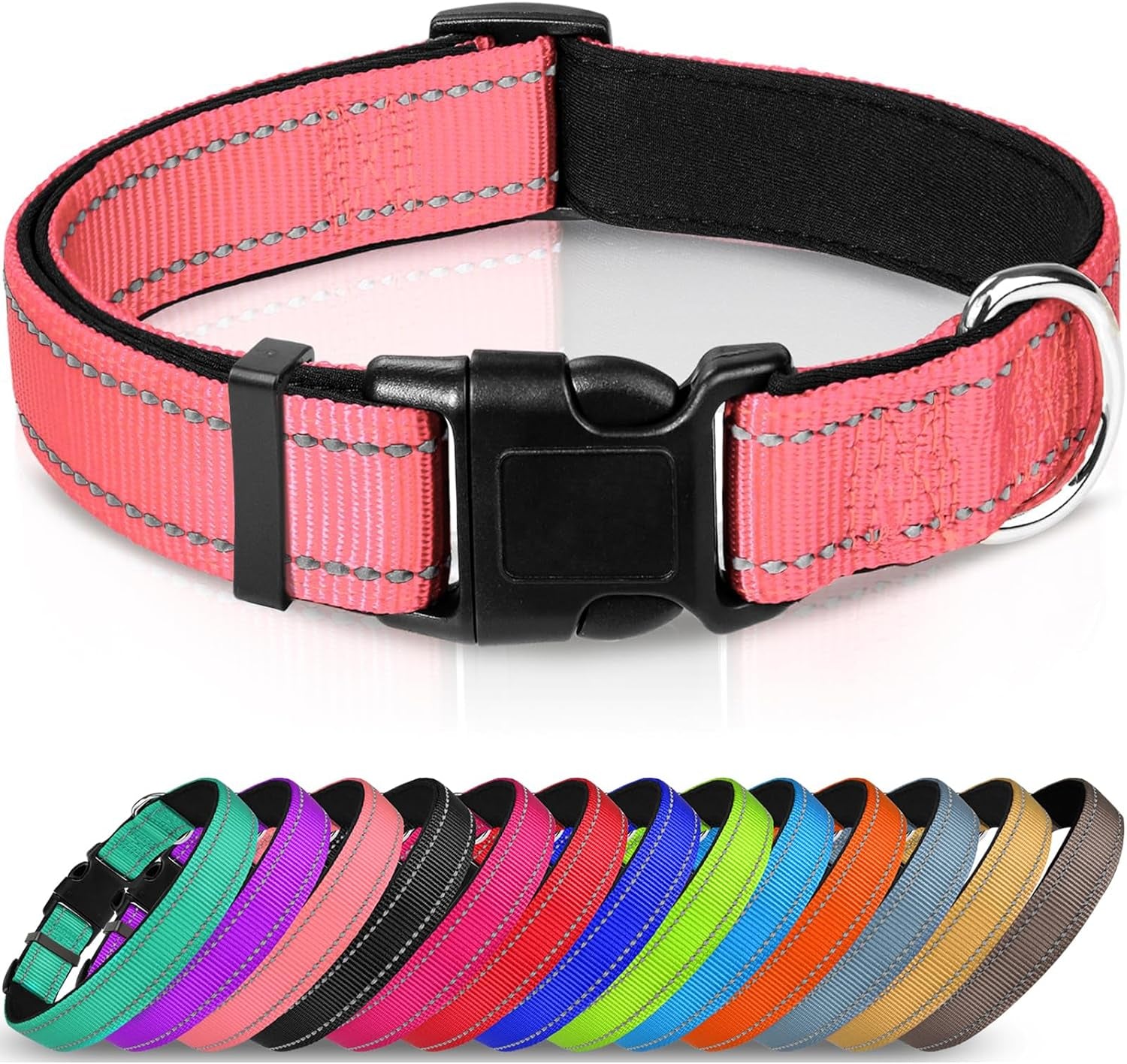 Joytale Large Reflective Dog Collar: Soft Neoprene Padded, Breathable Nylon, Adjustable, Teal