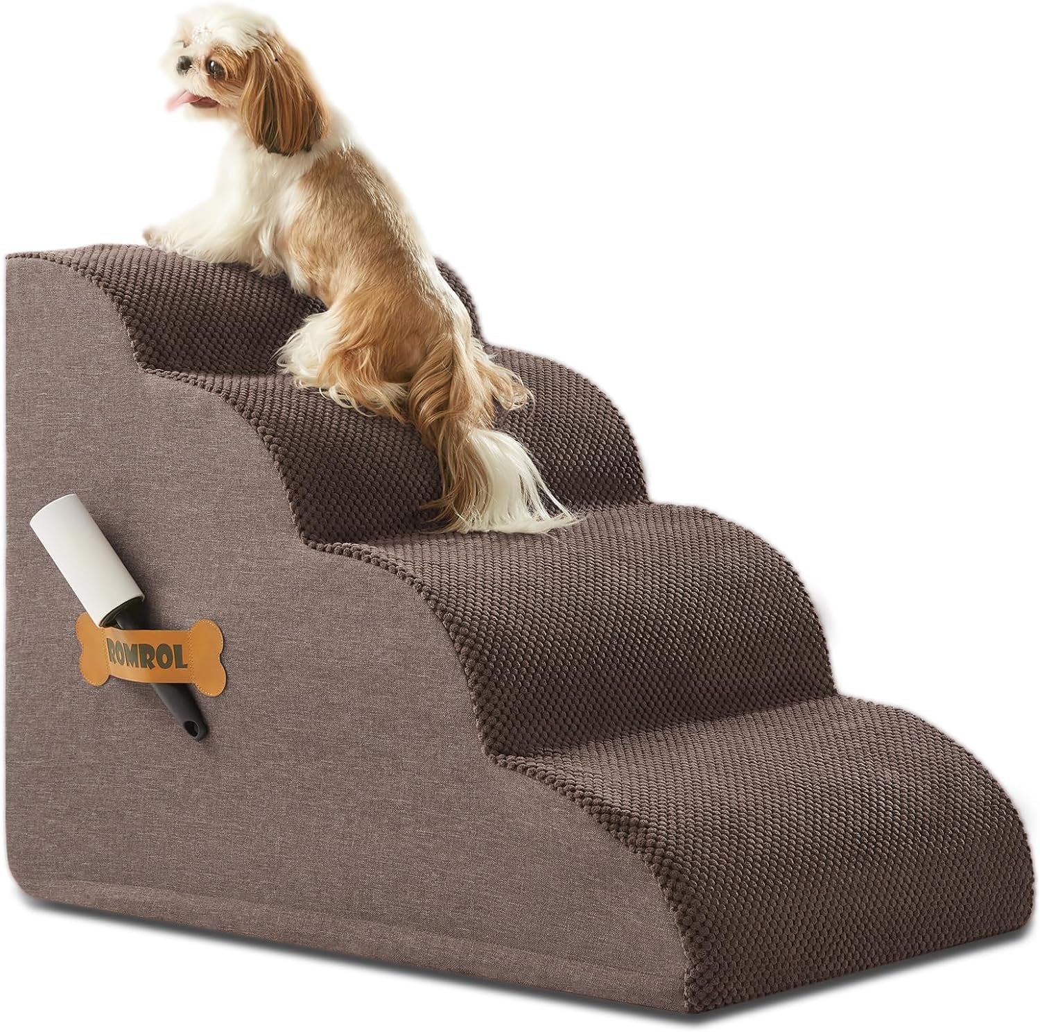 Romrol 4-Tier Dog Stairs: Non-Slip, Waterproof Fabric Cover, Ramp for Pets with Joint Issues, Grey