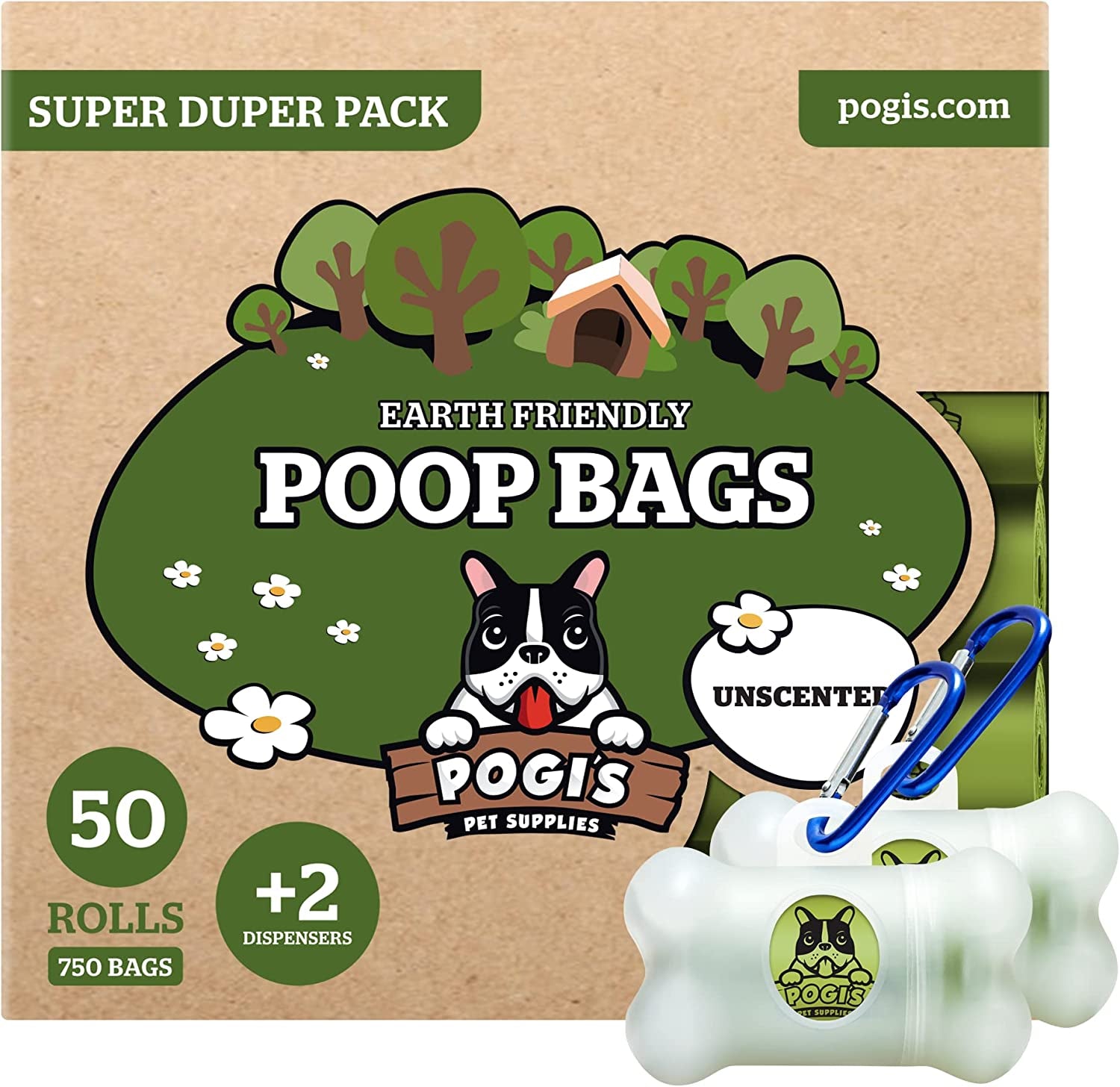 Pogi’s Poop Bag Dispenser with Metal Carabiner Clip, Includes 15 Leak-Proof Dog Poop Bags