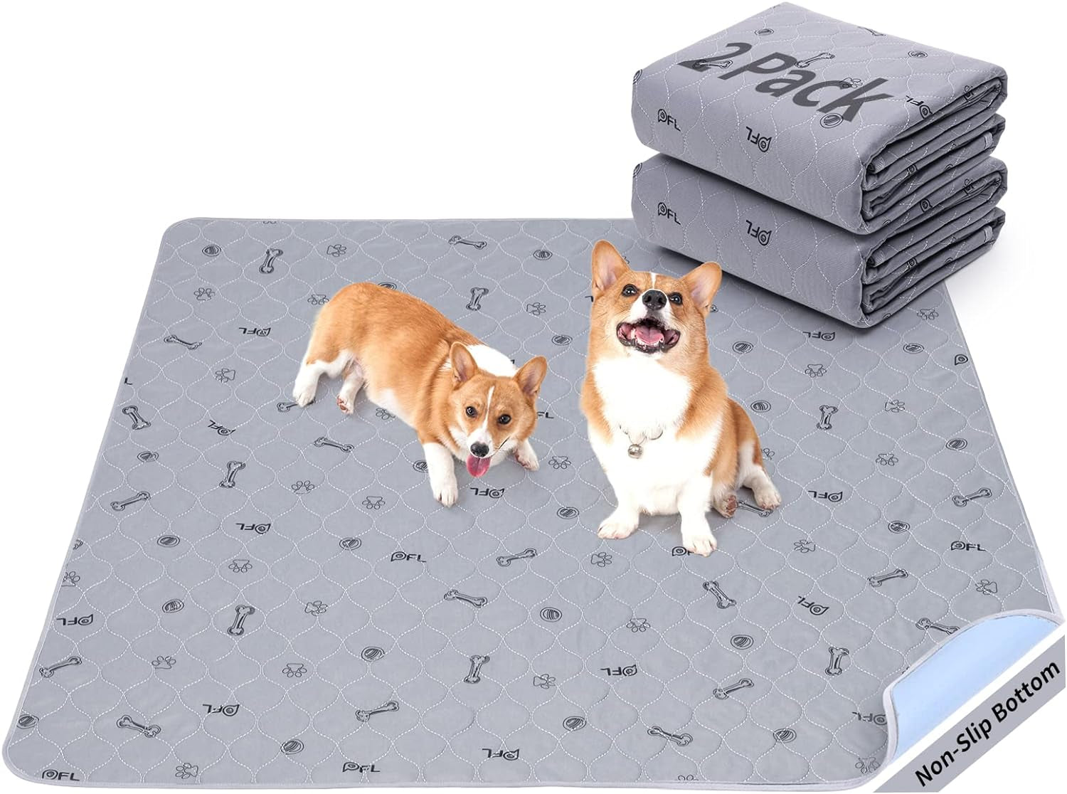 Washable Puppy Pads – Absorbent, Reusable Non-Slip Dog Pee Pads with Bone Print