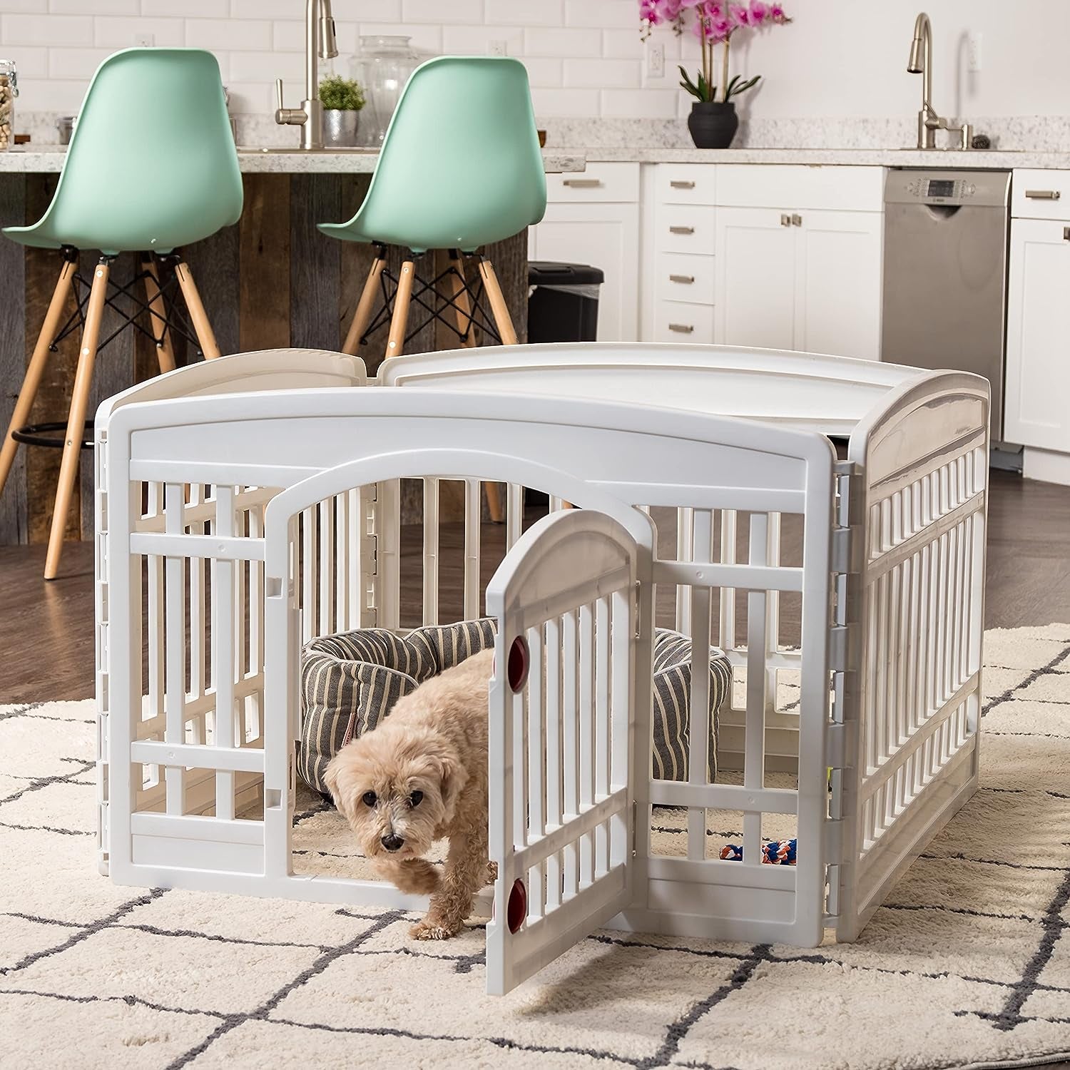 IRIS USA 4-Panel Dog Playpen with Door – Foldable, Customizable Indoor/Outdoor Puppy Playpen, Easy to Assemble, Portable Pet Pen