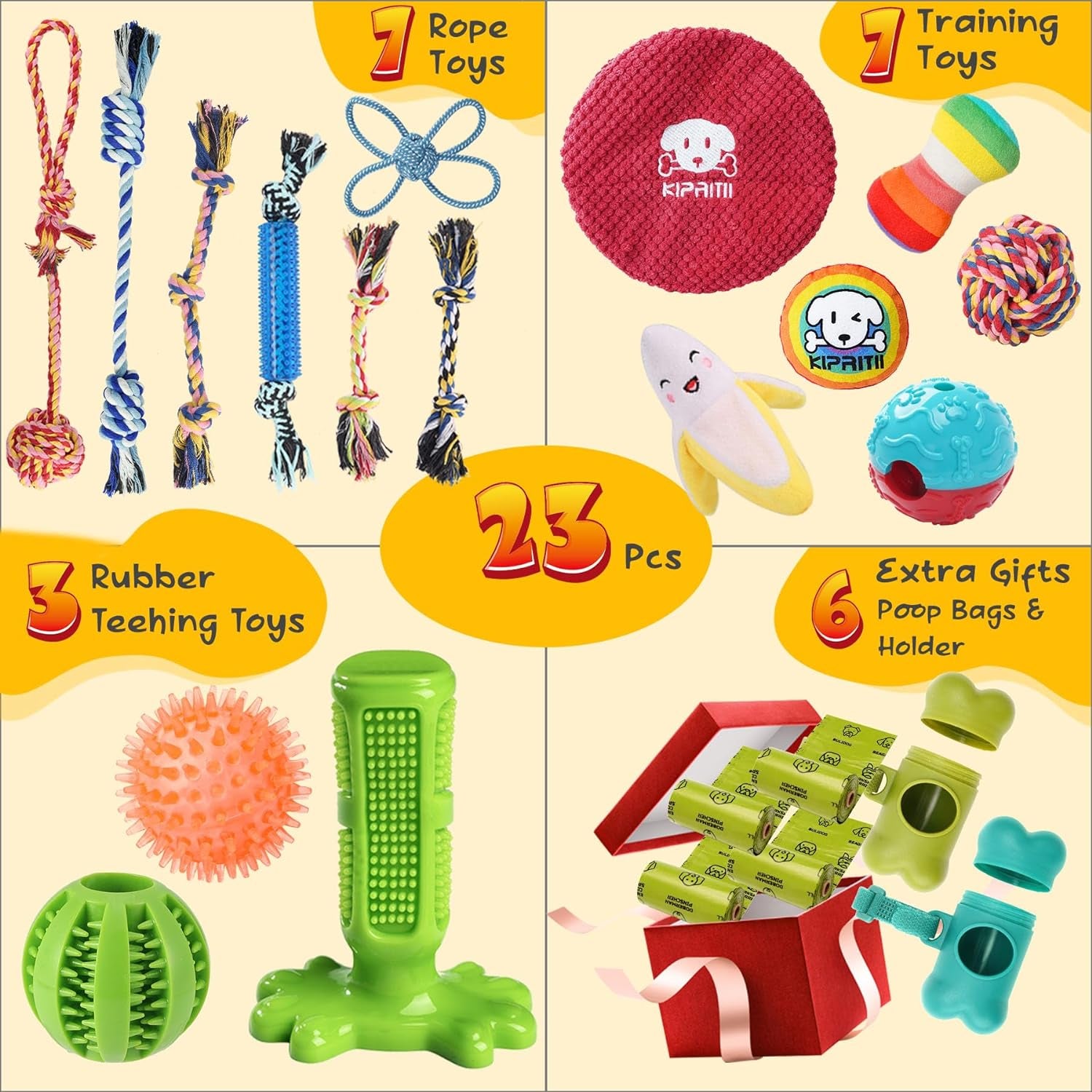 KIPRITII 23-Pack Puppy Chew Toys: Teething, Squeaky, Rope, and Treat Toys for Small Dogs