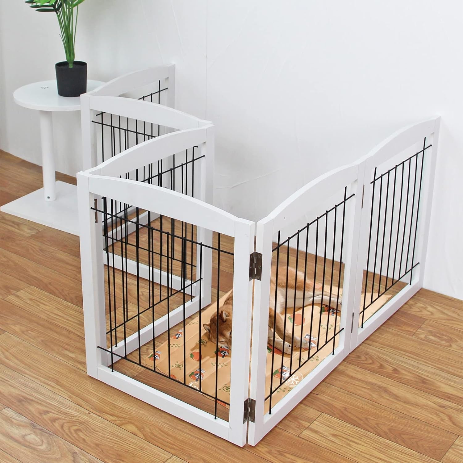 Freestanding Foldable Dog Gate - Extra Wide 3 Panel Wooden Pet Gate for Indoor Use, Tall Puppy Barrier for Doorways & Stairs