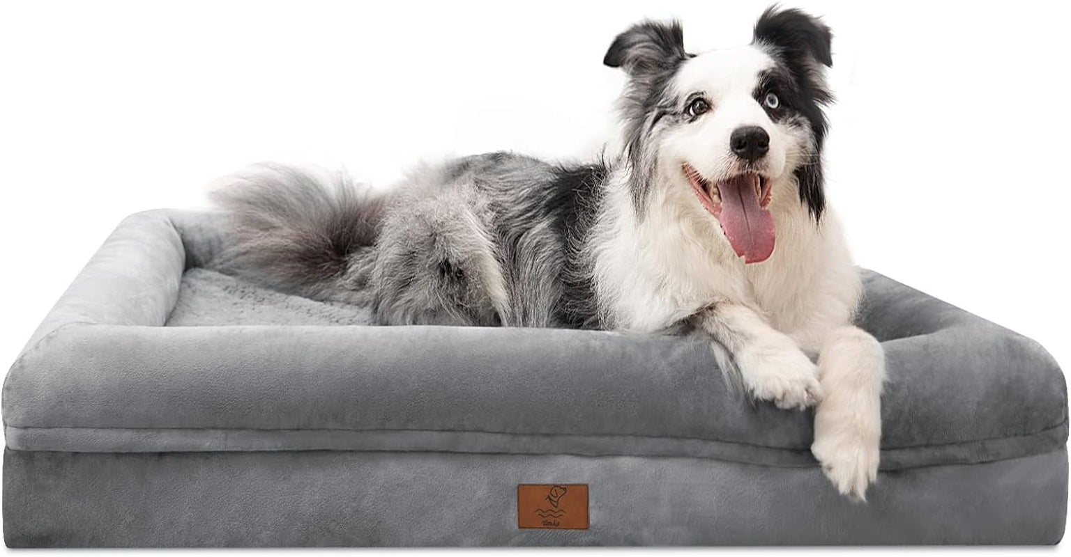 XL Orthopedic Dog Bed: Waterproof, Washable, Grey, Ideal for Large Dogs