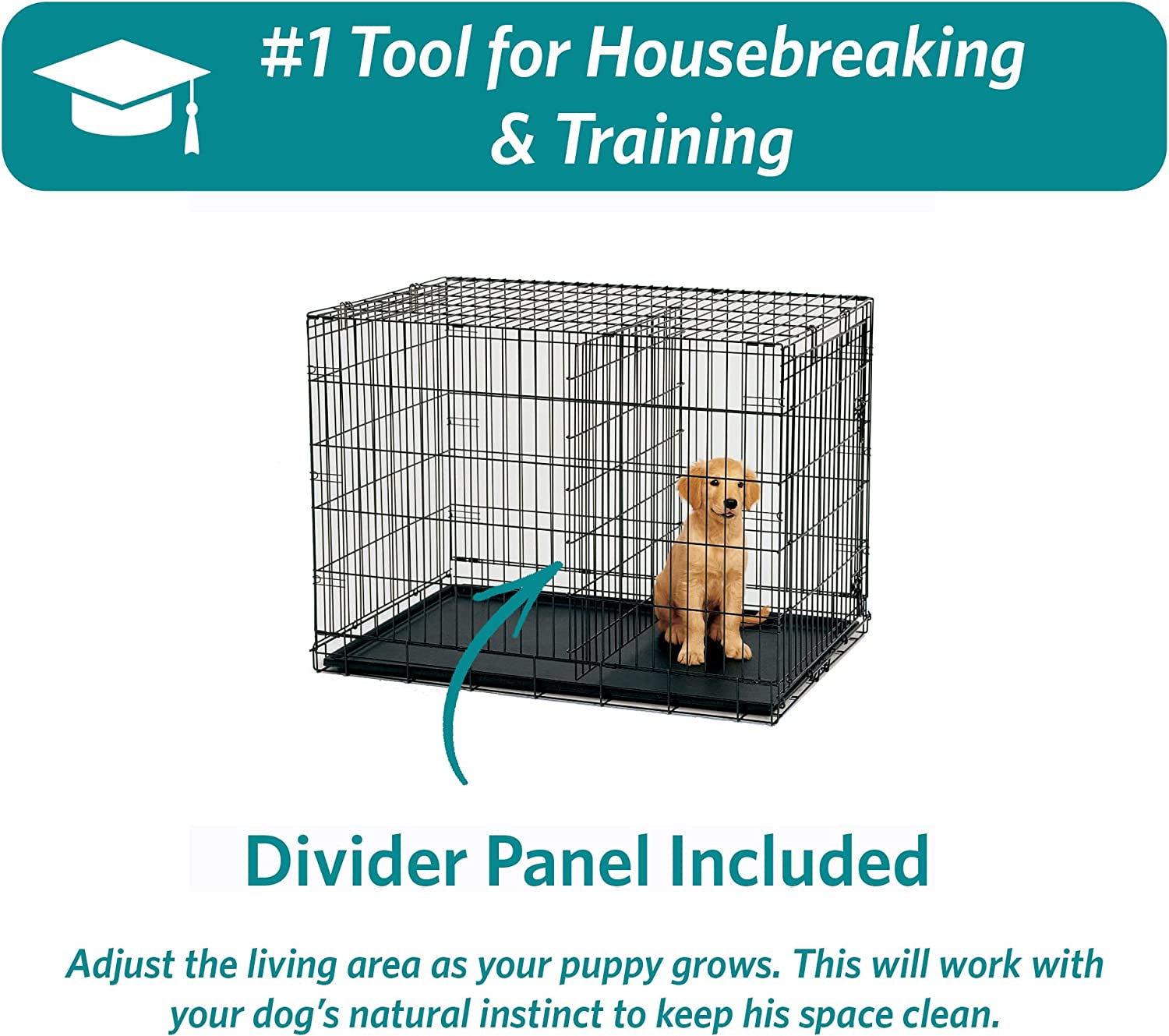 Midwest Double Door Enhanced Crate – Various-Sized Dog Crate with Leak-Proof Pan, Divider Panel, Patented Features, and Floor-Protecting Feet