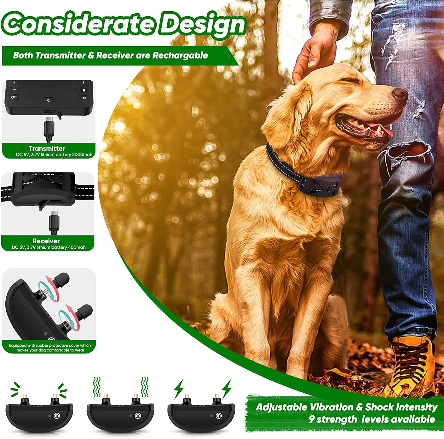 Wireless Dog Fence – 2-Dog Electric Fence System with Shock Training Collars, Vibration & Shock Settings