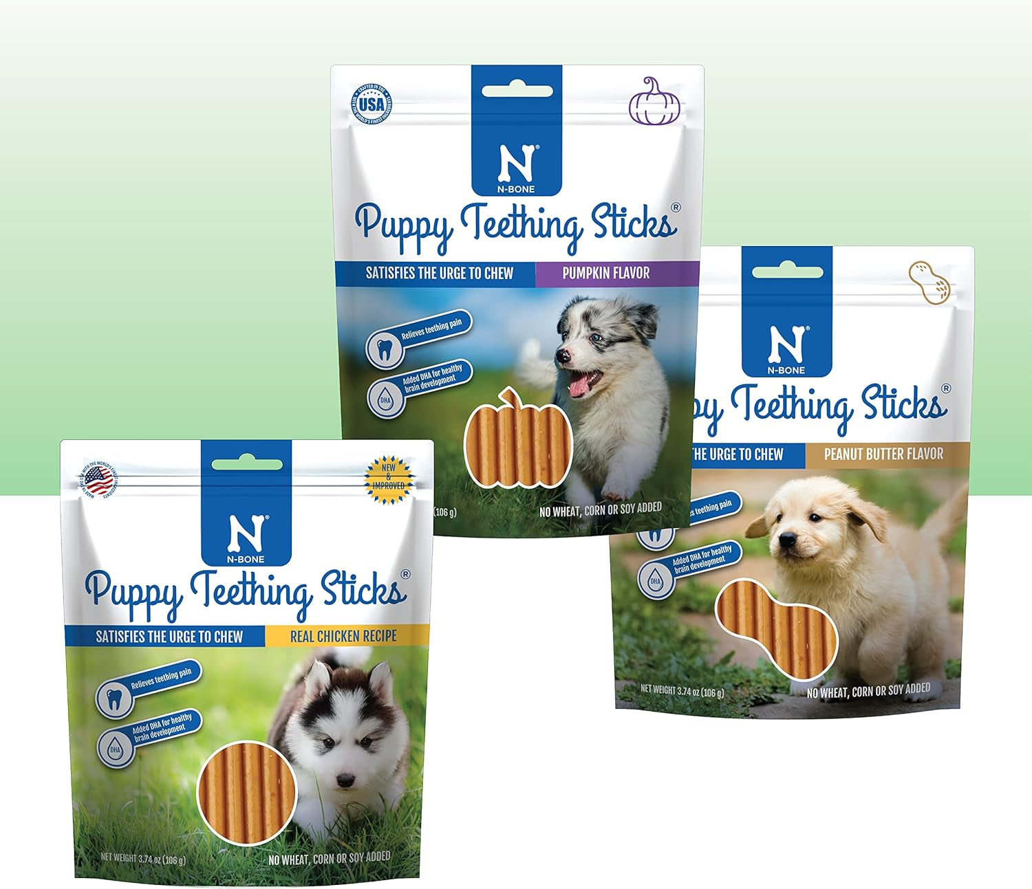 N-Bone Puppy Teething Sticks Peanut Butter Flavor, 3.74-Oz Bag