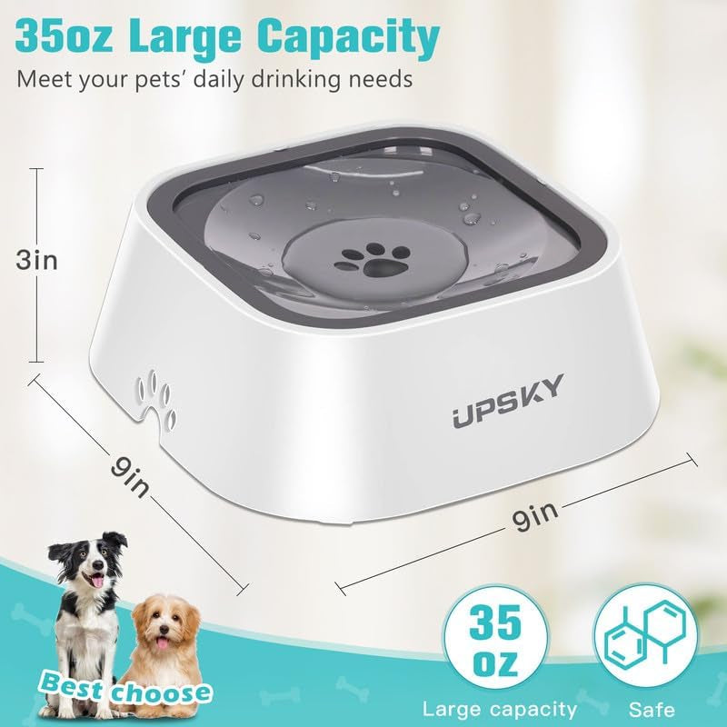 UPSKY Dog Water Bowl 35Oz: No-Spill, No-Drip Slow Feeder, Non-Slip for Dogs and Cats