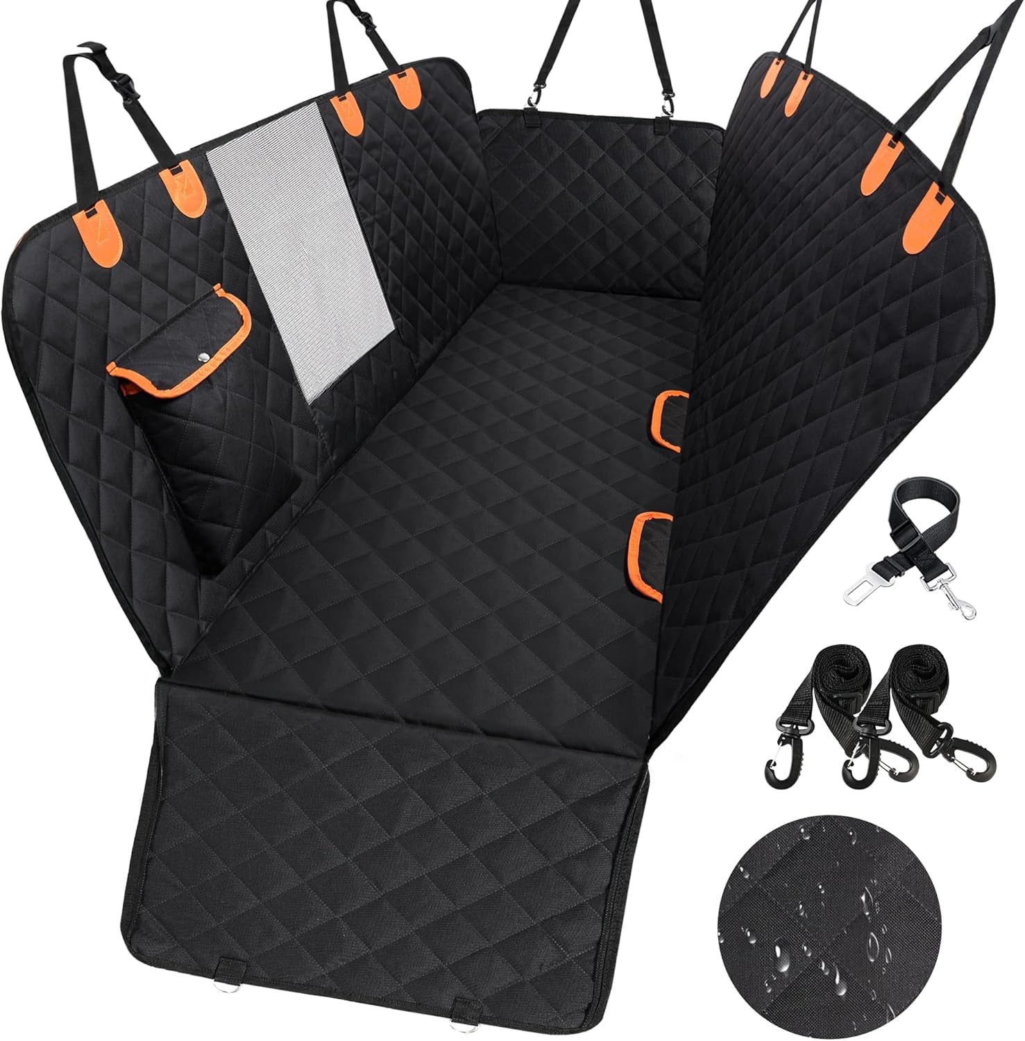 Dog Car Seat Cover for Back Seat - 54" W X 58" L Waterproof, Nonslip, Scratchproof Hammock with Mesh Window