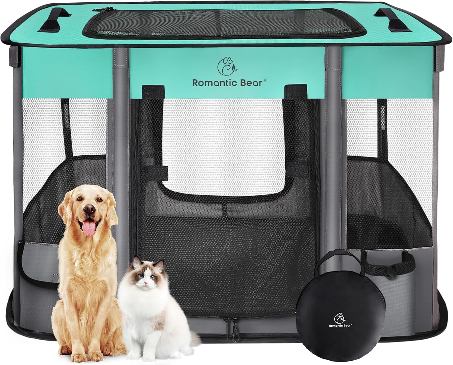 Foldable Dog Playpen with Water-Resistant Shade Cover - Portable Exercise Tent, Indoor/Outdoor Travel Crate