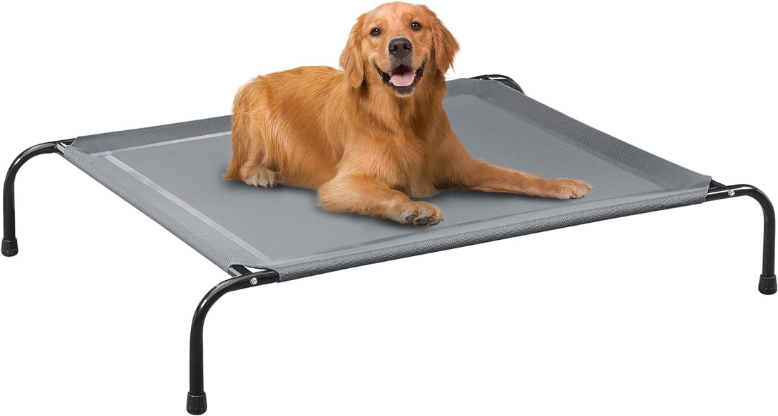 PRAISUN XL Outdoor Elevated Dog Cot with Mesh, Cooling, Portable - Dark Gray