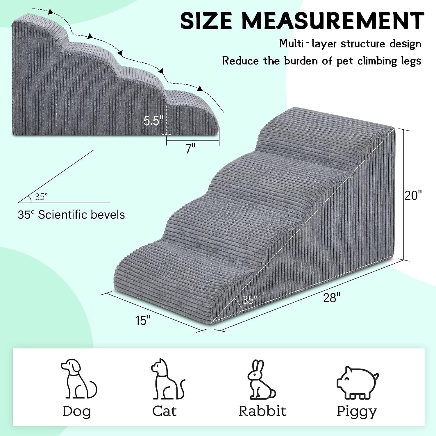 Dog Stairs & Steps 4-Layer, High-Density Foam, Waterproof, 20" High for Pets