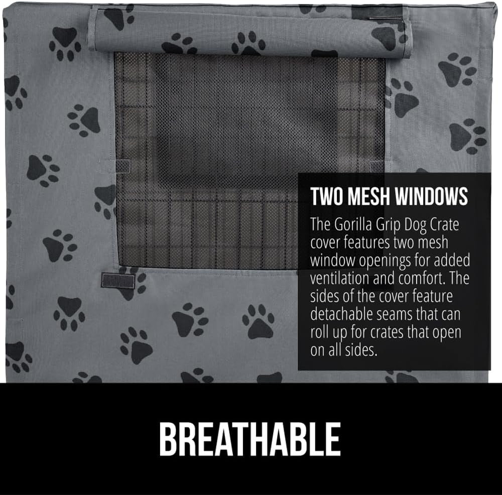 Gorilla Grip Heavy Duty Dog Crate Cover - Privacy Cover with Mesh Windows, Fits 30" Wire Crates, Washable, Paw Design