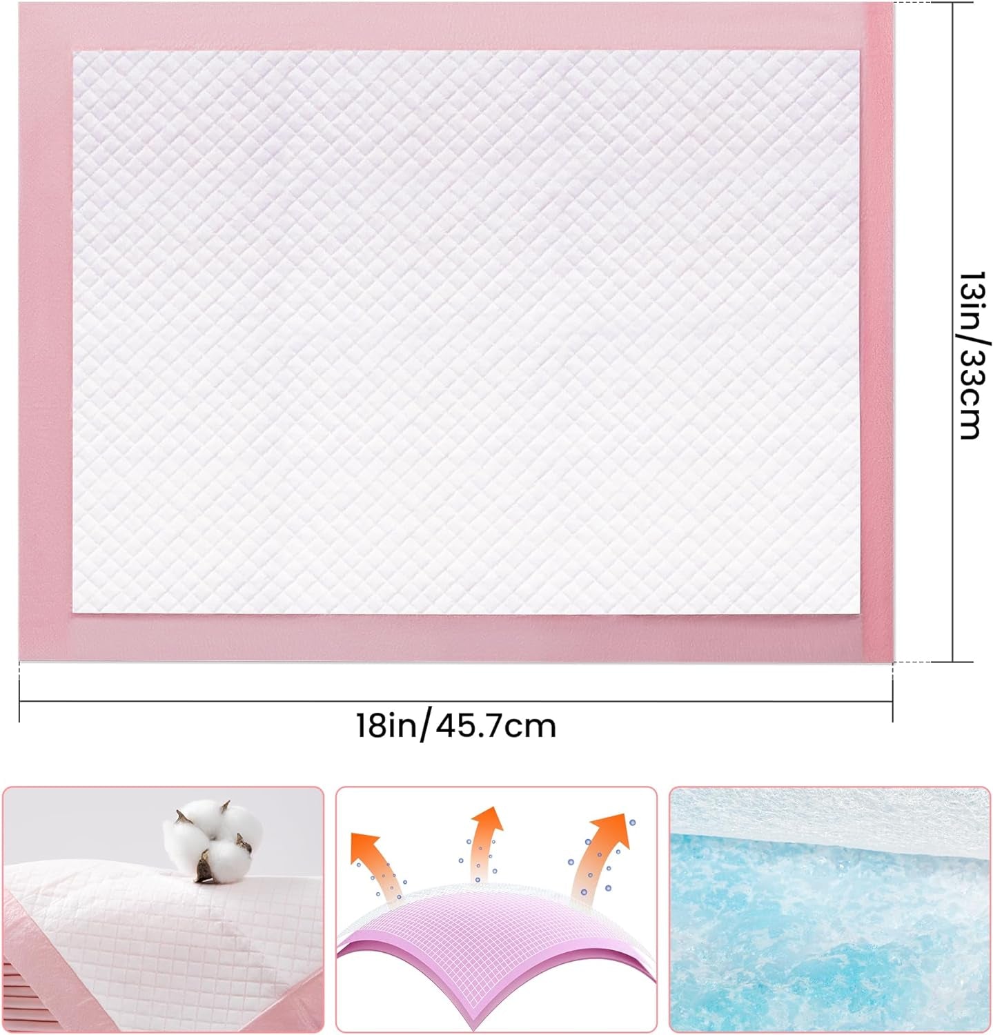 Ultra Absorbent Disposable Puppy Pee Pads – 100-Pack 18"x13" Leak-Proof, Quick-Dry Pet Training Pads for Dogs, Pink