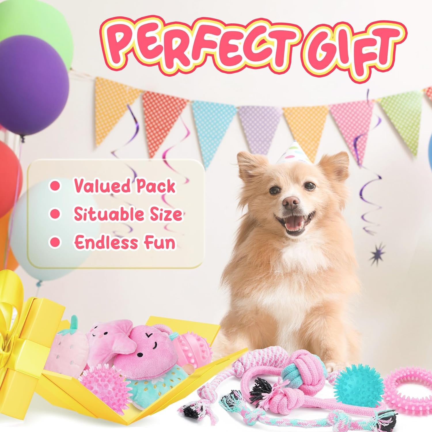 Pink Puppy Toys for Boredom - 23 Pack Puppy Chew Toys for Teething, Interactive Dog Toys for Puppies, Cute Small Dog Toys with Treat Ball, Squeaky Dog Chew Toys and Ropes