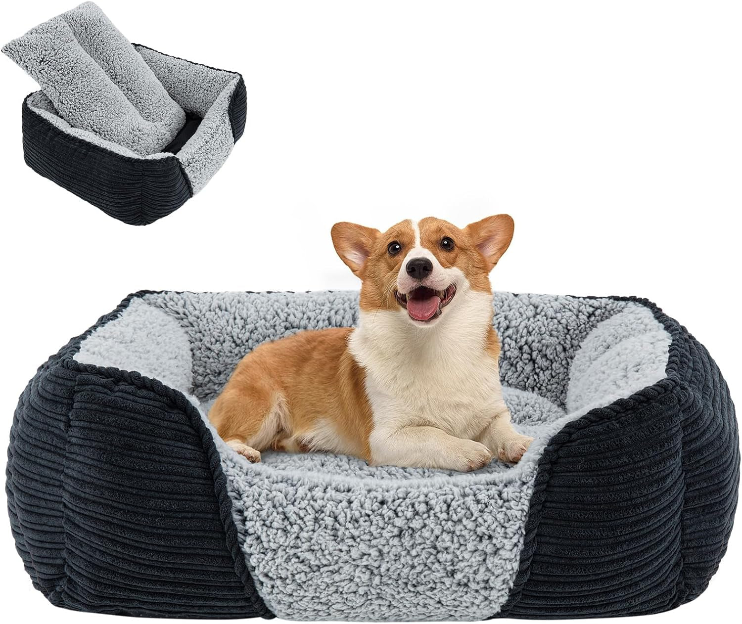 Miguel Washable Dog Bed with Removable Cushion – Easy-to-Wash Small Dog Sofa Bed, Anti-Slip Bottom & Bolstered Calming Cuddle Design