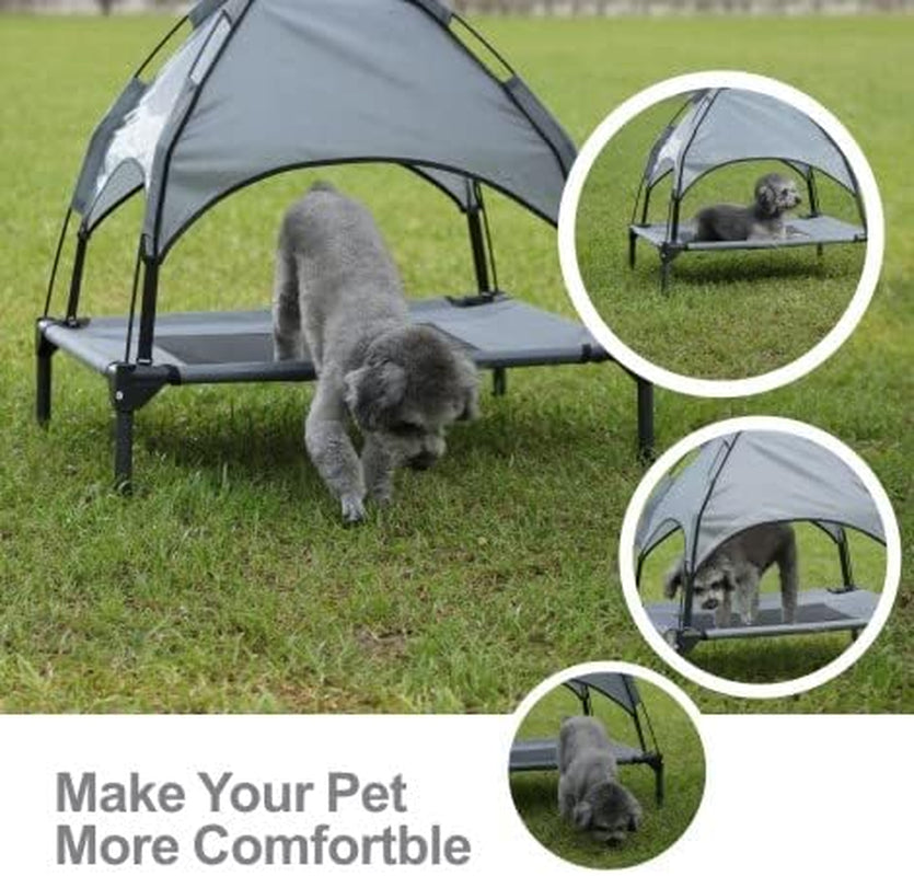 Small Elevated Dog Bed with Canopy - Upgraded 30in Outdoor Raised Dog Cot Bed with Removable Shade Tent