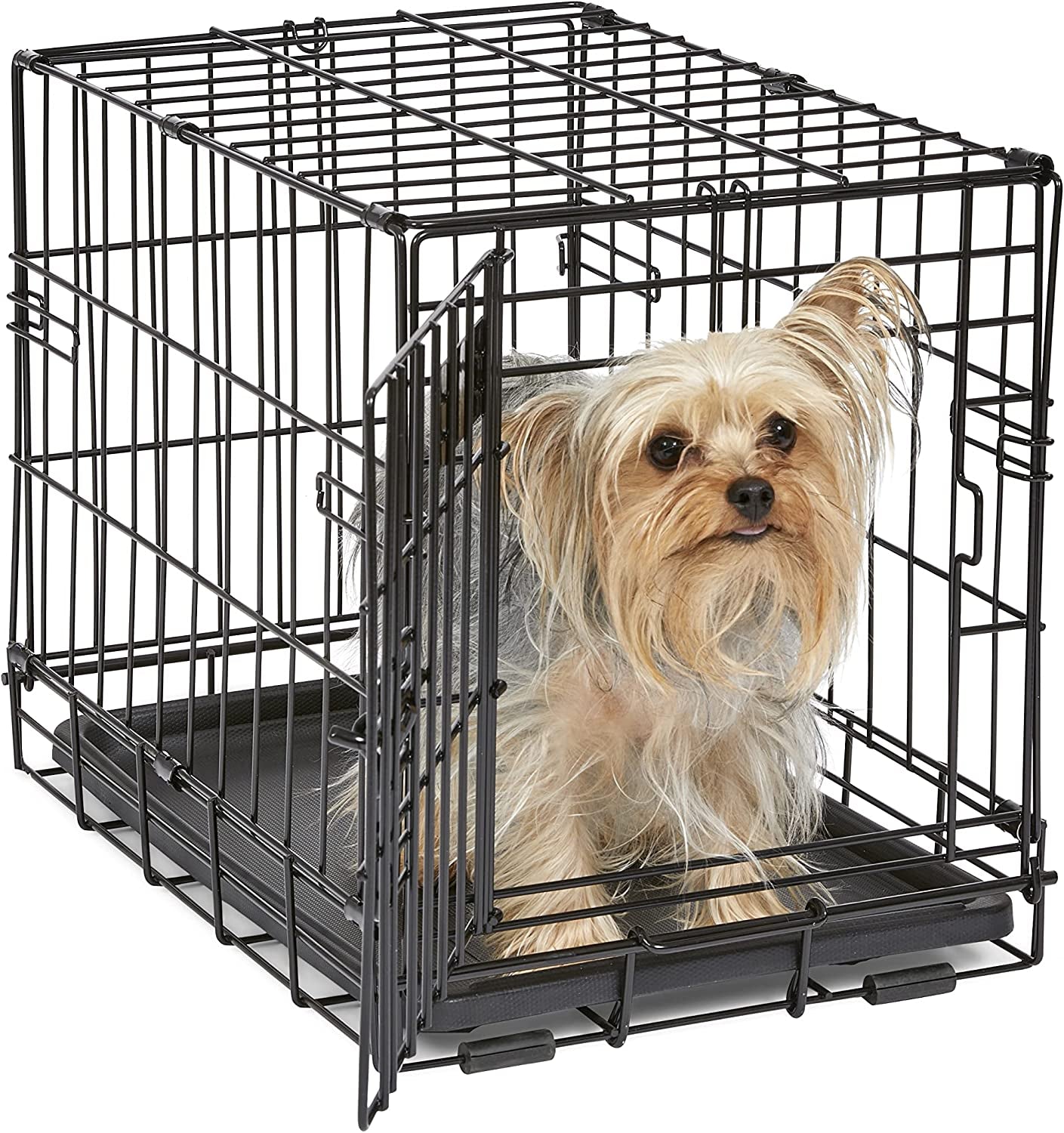 Midwest Single Door Enhanced Crate – 36-Inch Dog Crate with Leak-Proof Pan, Divider Panel, Patented Features, Floor-Protecting Feet, Ideal for Medium Breeds