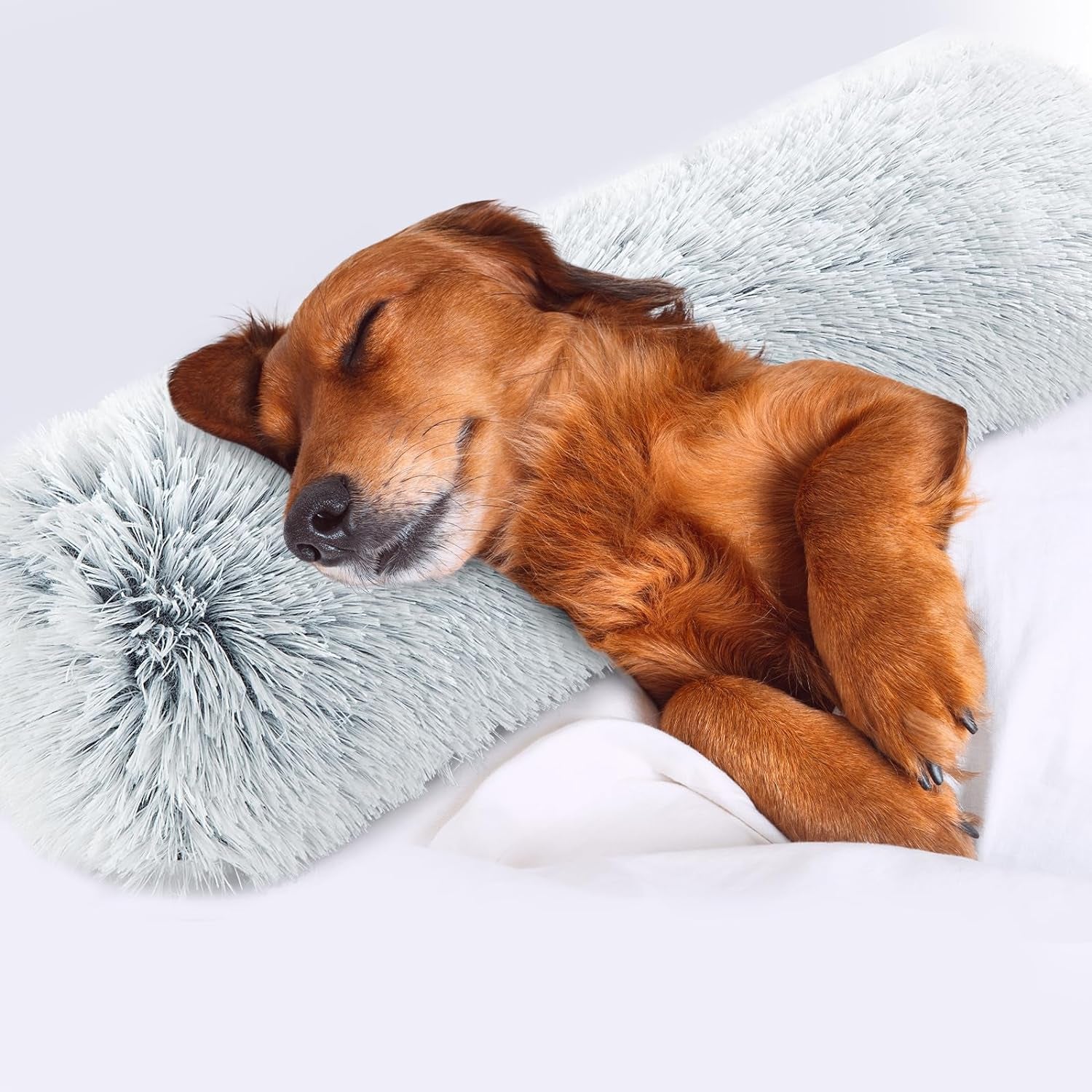 Faux Fur Dog Calming Pillow for Medium & Large Dogs, Anxiety Relief Neck Pillow, Machine Washable & Soft