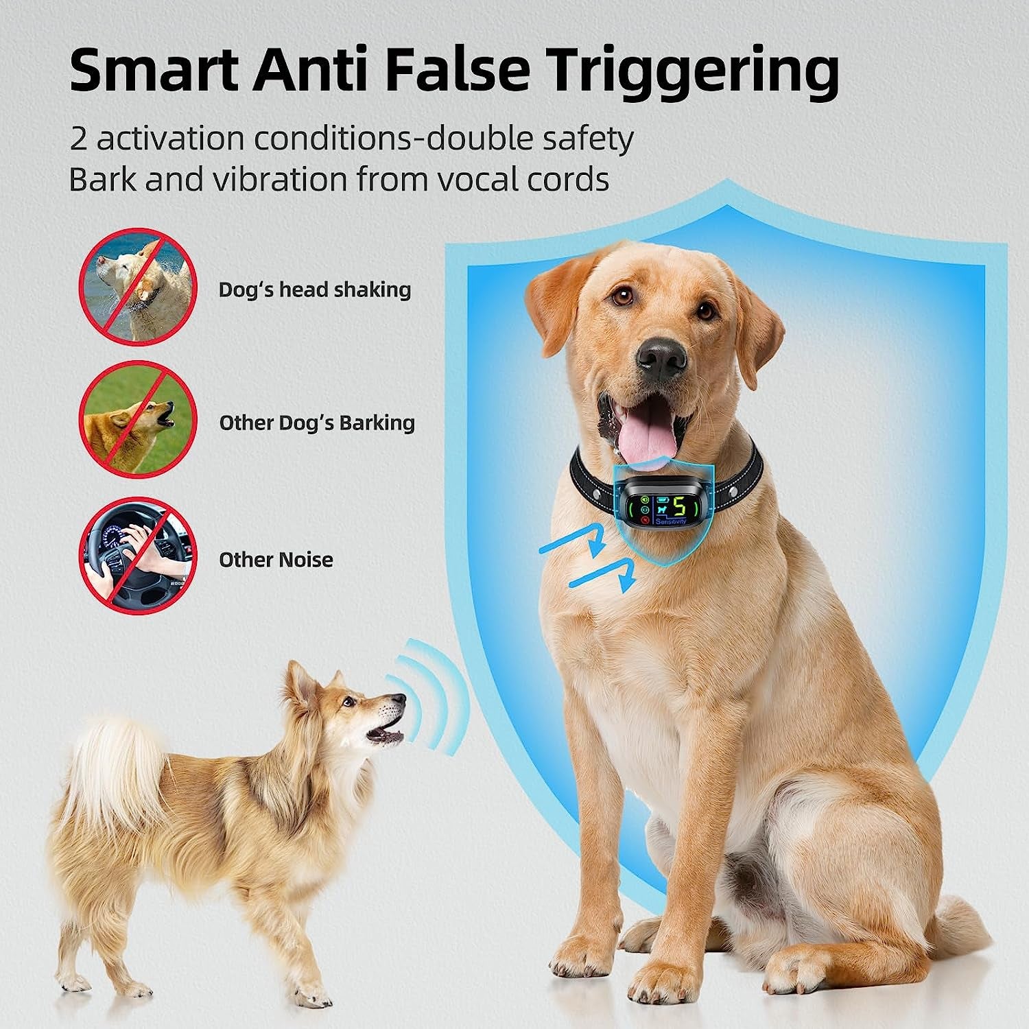 FAFAFROG Smart Dog Bark Collar, Rechargeable, 5-Level Sensitivity, Beep/Vibration/Shock