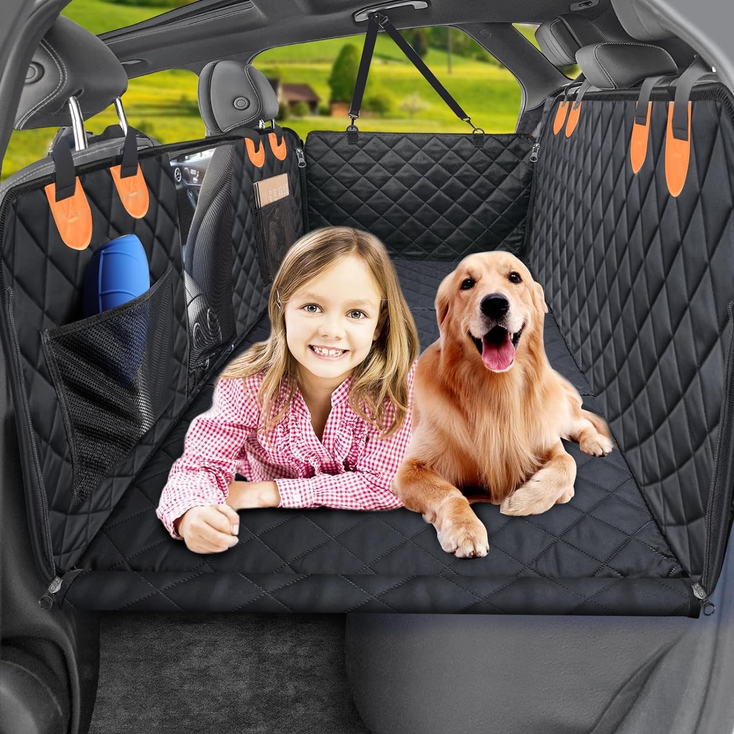 URPOWER Dog Car Seat Extender with Seat Cover: Waterproof Hammock, Mesh Window, Storage Pocket