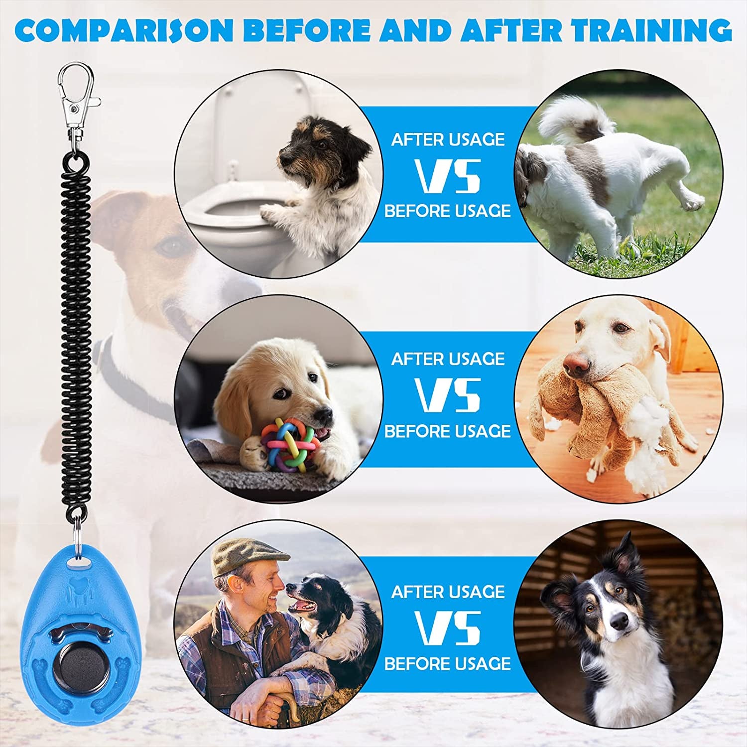 OYEFLY Dog Training Clicker 2-Pack: With Wrist Strap, Lightweight, Blue and White