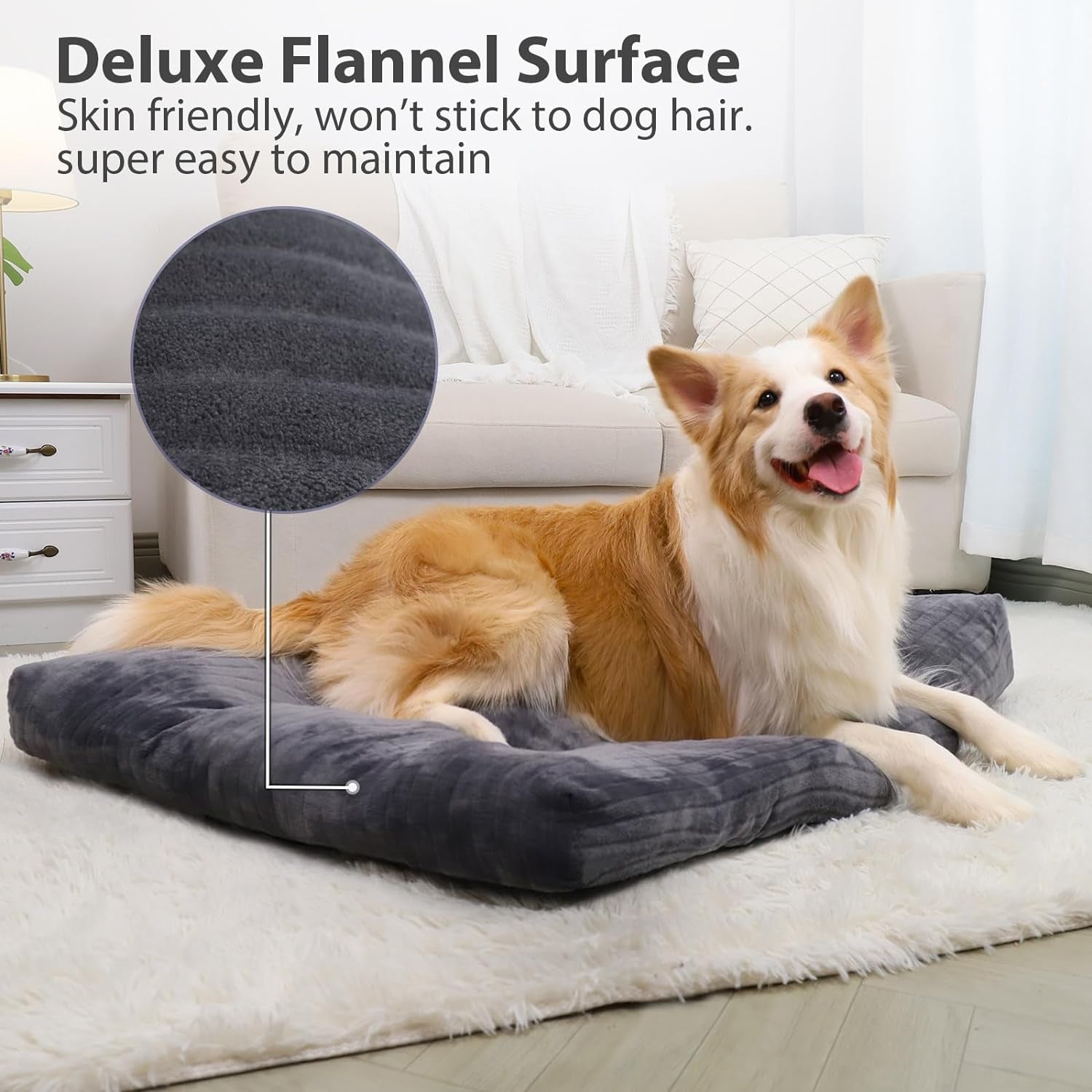 Large Deluxe Washable Dog Crate Bed - Thick Flannel, Anti-Slip, Fluffy Comfort, Various Sizes