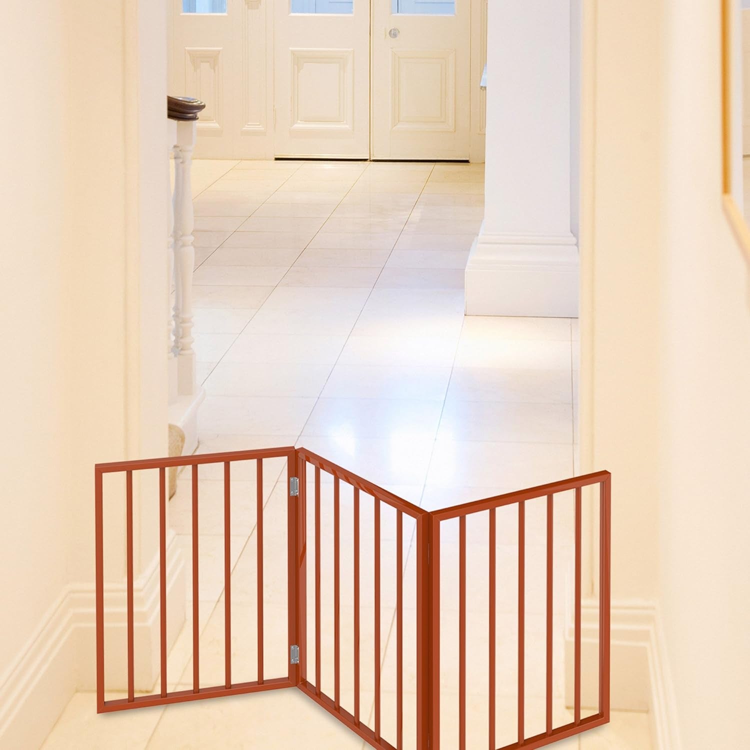 Multi-Panel Foldable Wood Dog Gate - Freestanding Indoor Pet Fence, Retractable Gate for Stairs & Doorways