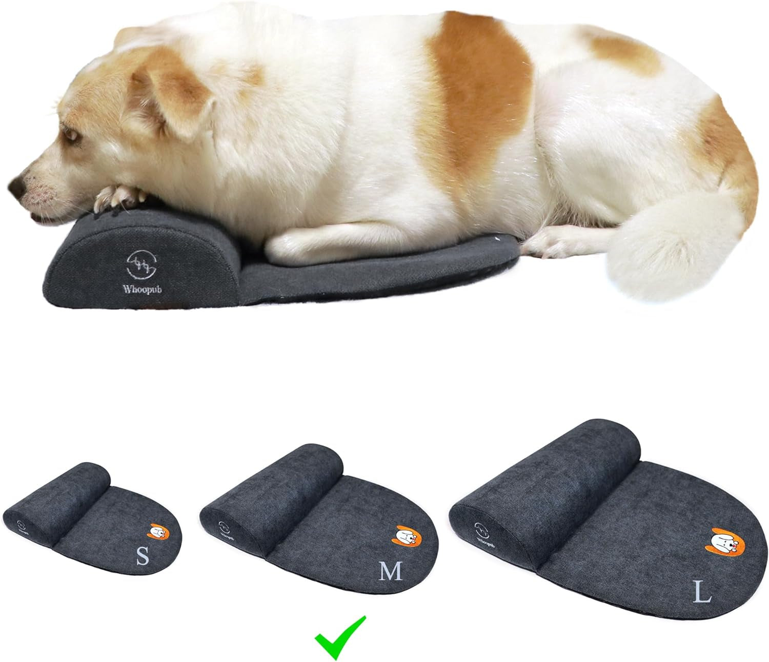 Large Dog Bolster Pillow/Headrest, High Resilience Foam for Cervical Neck Support, Machine Washable Cover