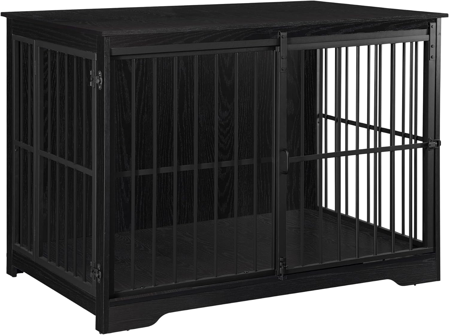 Dog Crate Furniture, 44.1" Double Door Dog Crate with Barn Door, Dog Kennel Indoor, End Side Table Wooden Dog Crate for Small Medium Large Dog, Anti-Chew Anti-Escape, Black