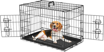 30-Inch Medium Dog Crate with Divider Panel - Metal Folding Kennel with Double Door & Leak-Proof Tray for Travel, Indoor/Outdoor