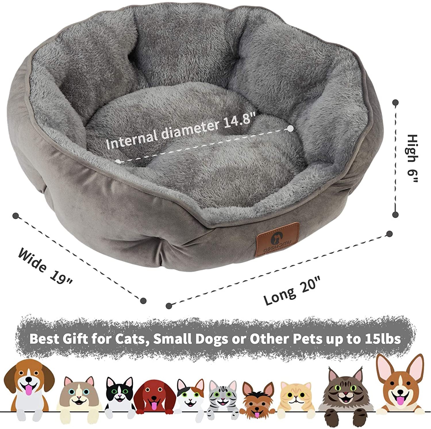 Multi-Pet Round Bed for Small Dogs: Extra Soft, Water-Resistant, Machine Washable, 20"