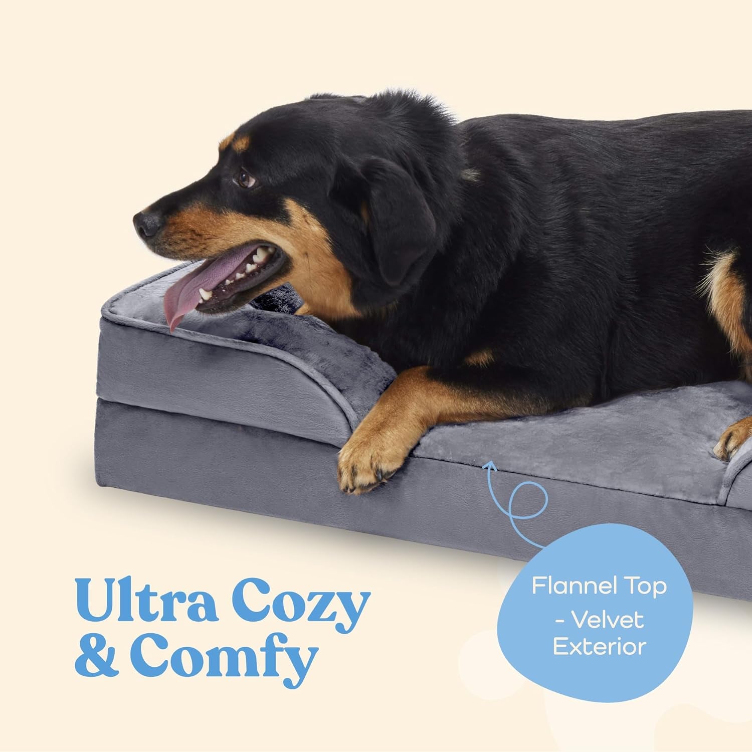 Orthopedic Sofa Dog Bed, Egg Foam, Extra Head/Neck Support, Waterproof, Medium Dogs