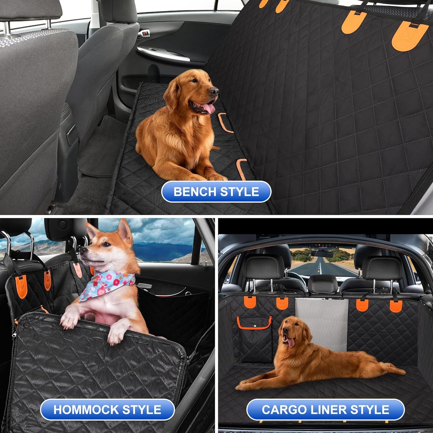 Dog Car Seat Cover for Back Seat - 54" W X 58" L Waterproof, Nonslip, Scratchproof Hammock with Mesh Window