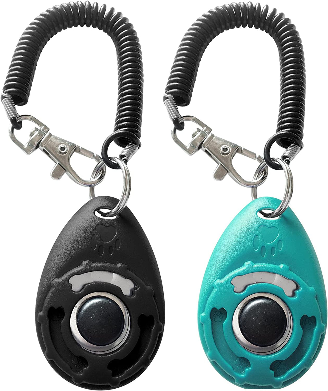 Dual Pack Pet Training Clickers with Wrist Straps: Black & Blue, Effective for Dogs