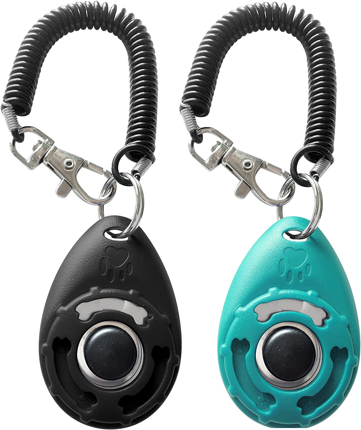 Dual Pack Pet Training Clickers with Wrist Straps: Black & Blue, Effective for Dogs